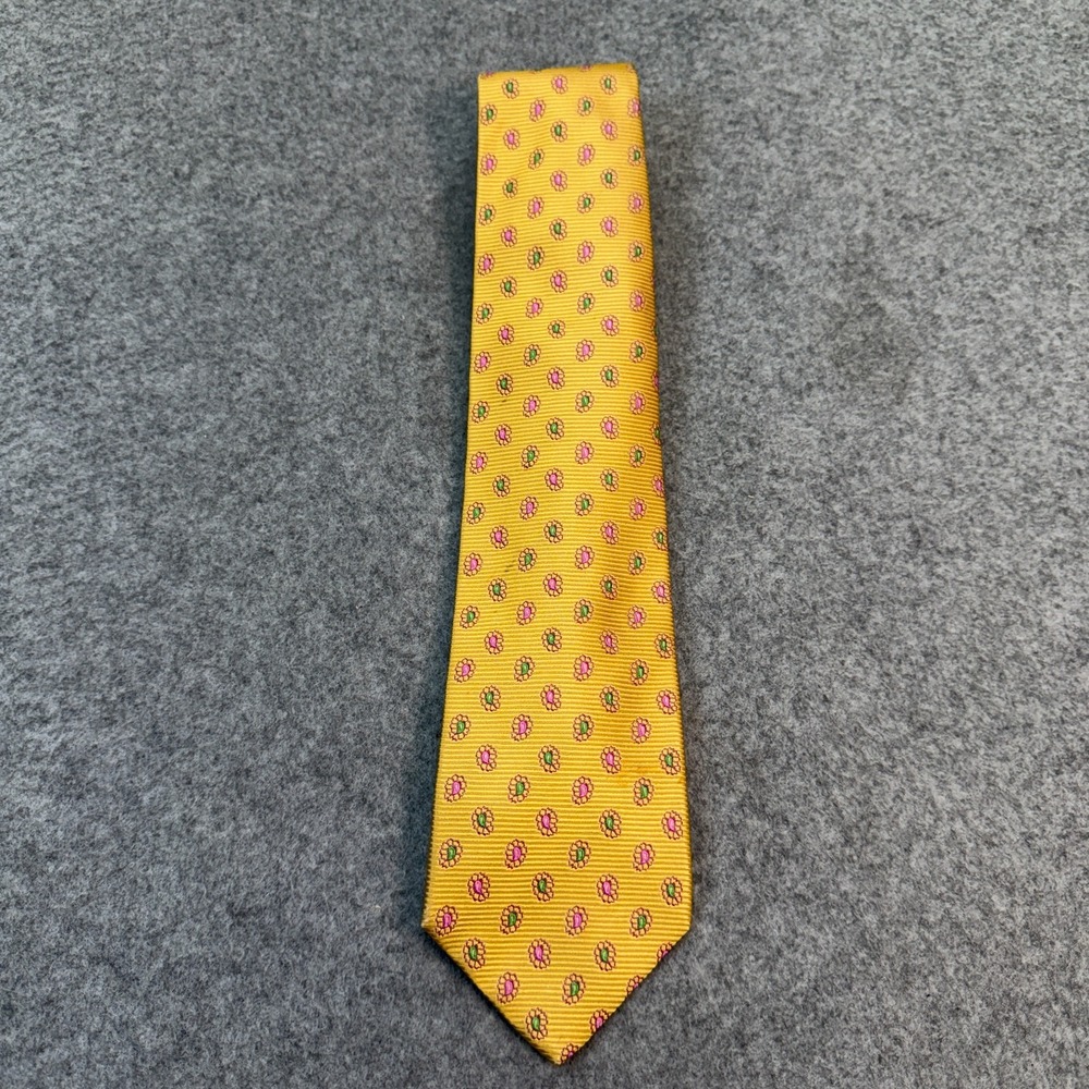 Gitman Bros Silk Tie Gold‎ Pink Green Paisley Pattern Handmade USA Vintage